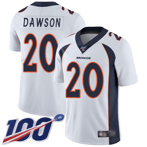 Men Denver Broncos 20 Duke Dawson White Vapor Untouchable Limited Player 100th Season Football NFL Jersey